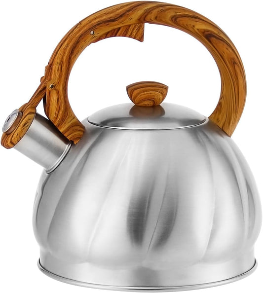 Stainless Steel Spiral Pattern Tea Kettle for Stove Top - Fast Heating, 2.1 Quart Capacity