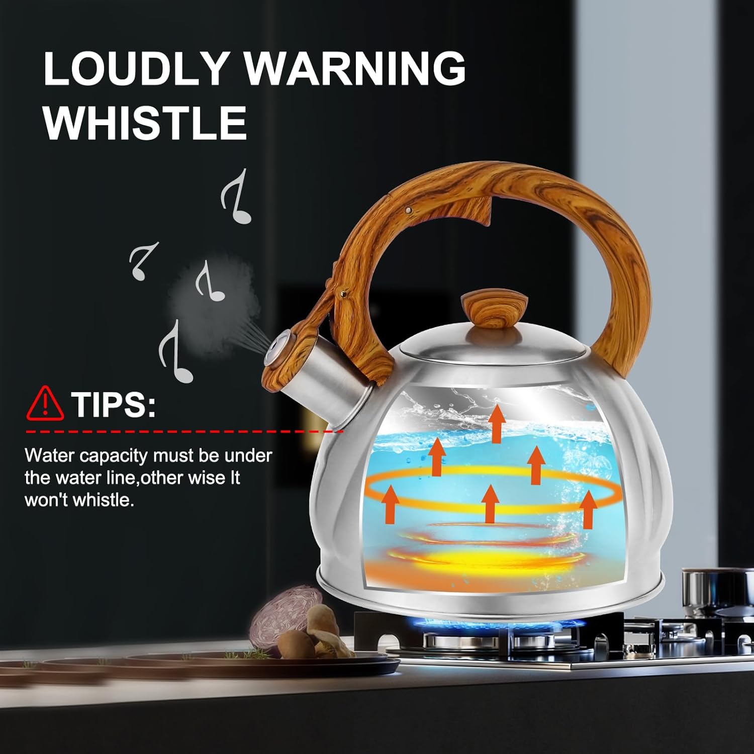 Stainless Steel Spiral Pattern Tea Kettle for Stove Top - Fast Heating, 2.1 Quart Capacity