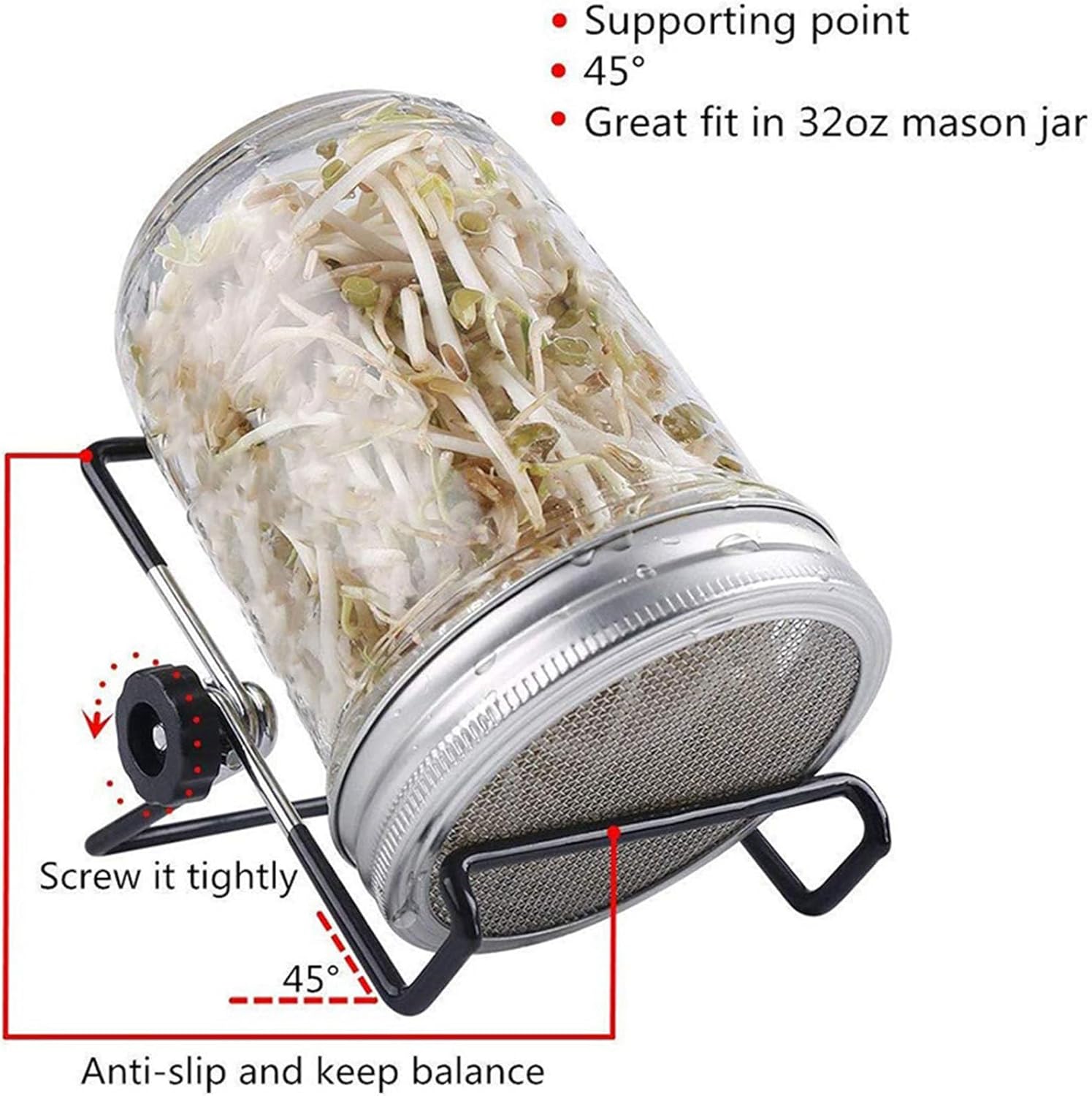 Stainless Steel Sprouting Stands for Wide & Regular Mouth Mason Jars - 4 Pack - Canning Jars Holder