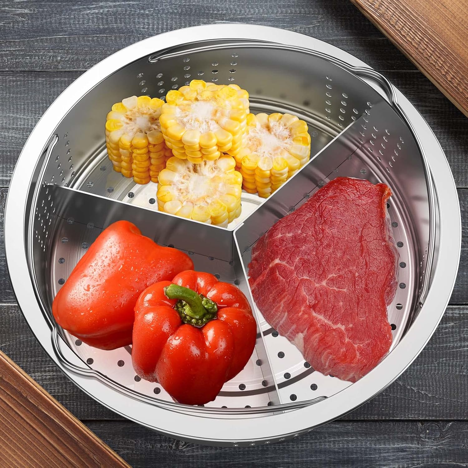 Stainless Steel Steamer Basket Rack Trio Set - Vegetable Steaming Stand for Pressure Cooker, Separator Holder Stand
