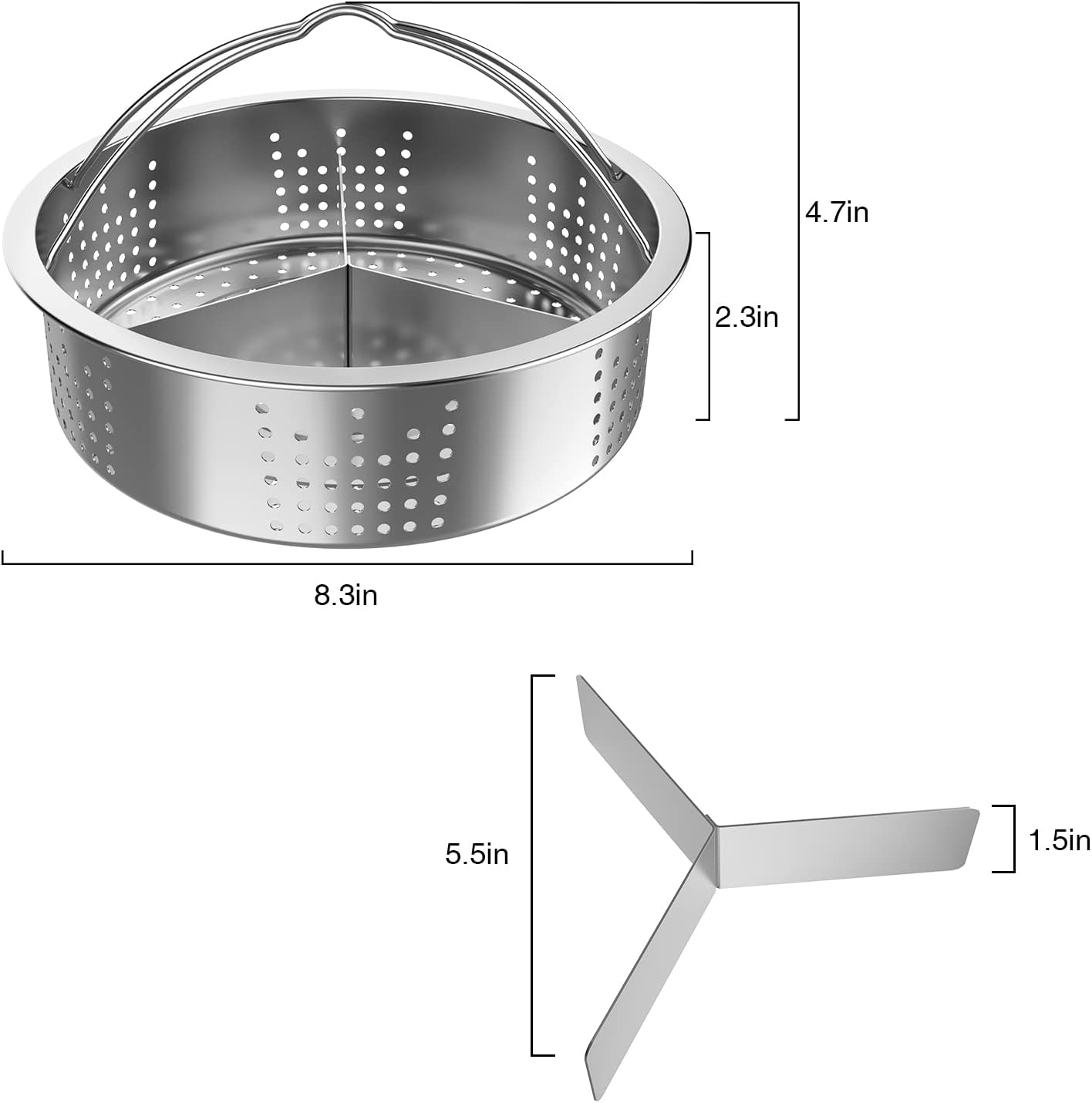 Stainless Steel Steamer Basket Rack Trio Set - Vegetable Steaming Stand for Pressure Cooker, Separator Holder Stand