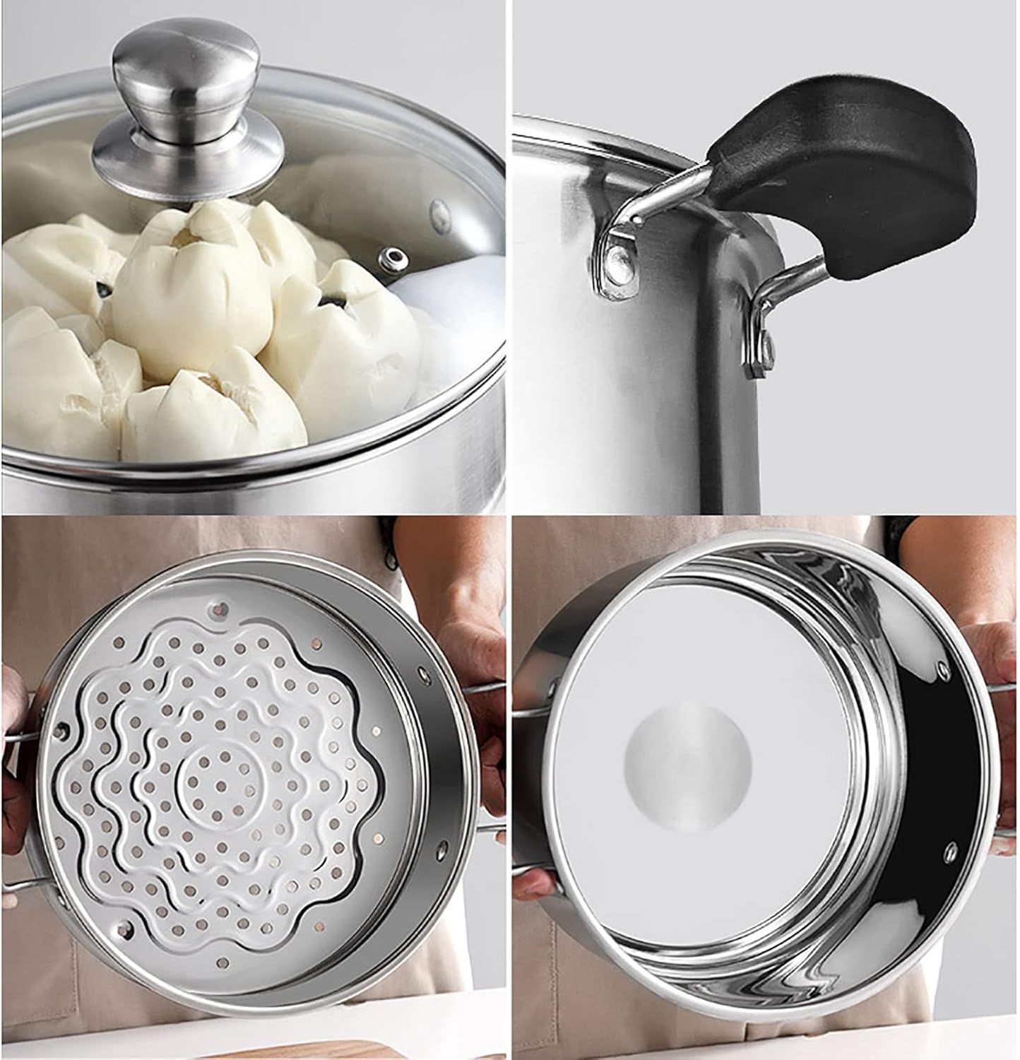 Stainless Steel Steamer Cookware Pot with 0.65mm Thick Bottom - Ideal for Steaming and Stewing (26cm)