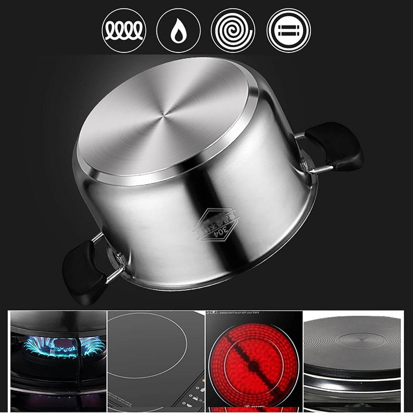 Stainless Steel Steamer Cookware Pot with 0.65mm Thick Bottom - Ideal for Steaming and Stewing (26cm)