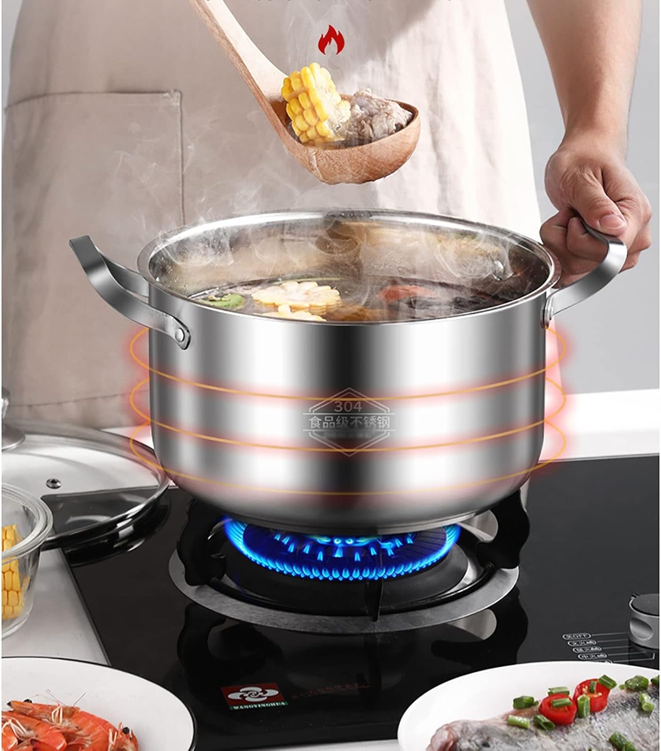 Stainless Steel Steamer Cookware Pot with 0.65mm Thick Bottom - Ideal for Steaming and Stewing (26cm)
