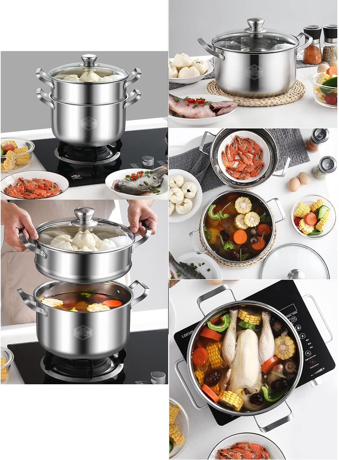 Stainless Steel Steamer Cookware Pot with 0.65mm Thick Bottom - Ideal for Steaming and Stewing (26cm)