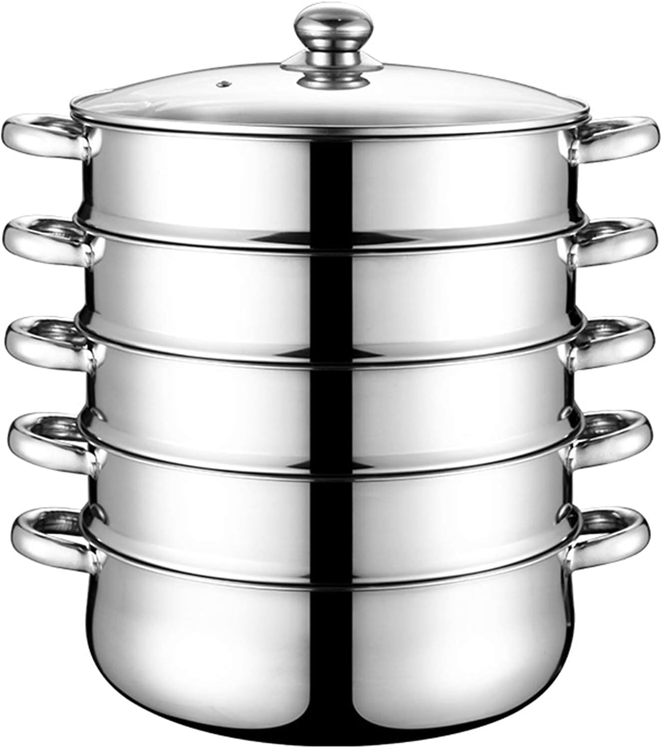 Stainless Steel Steamer Cookware Set with Glass Lid, 5 Tier Vegetable Steamer Pot