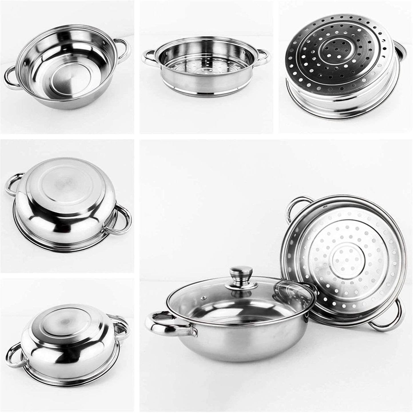 Stainless Steel Steamer Cookware Set with Glass Lid, 5 Tier Vegetable Steamer Pot