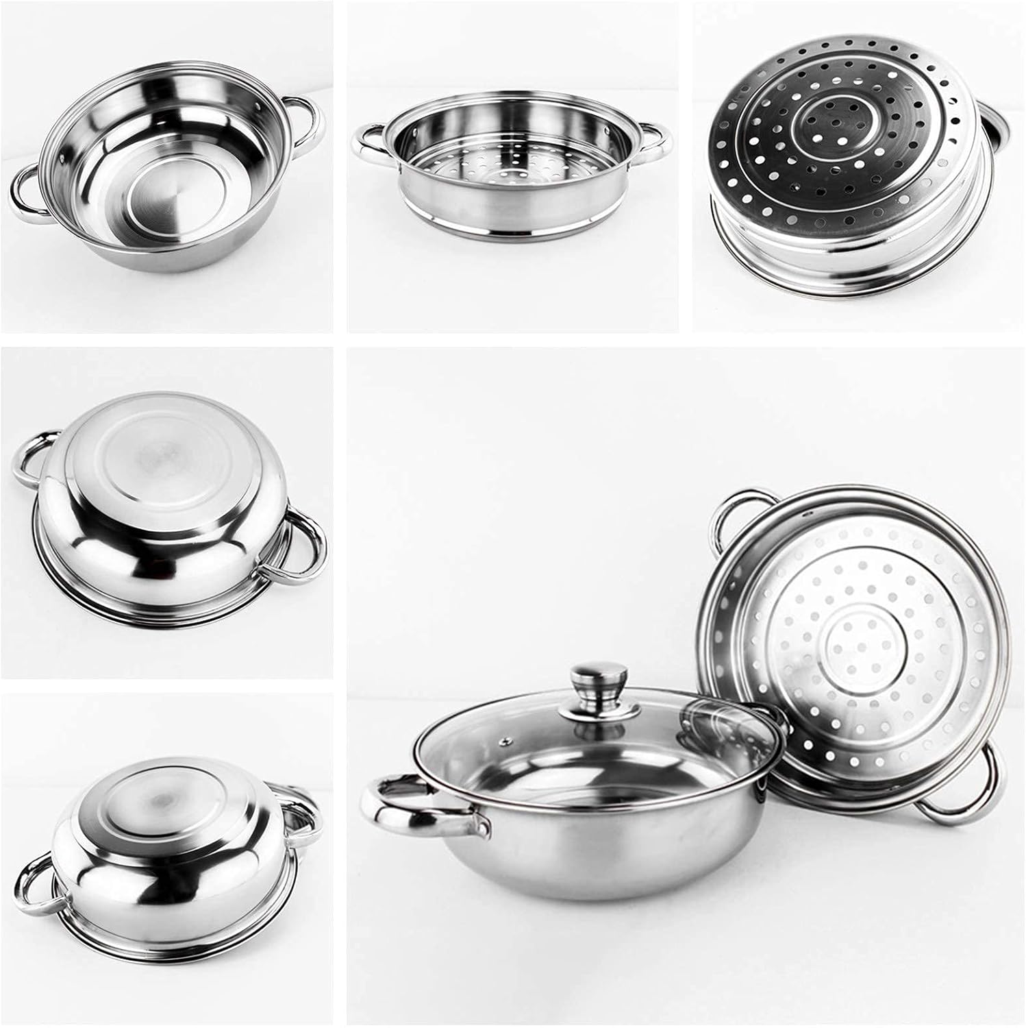 Stainless Steel Steamer Cookware Set with Glass Lid, 5 Tier Vegetable Steamer Pot