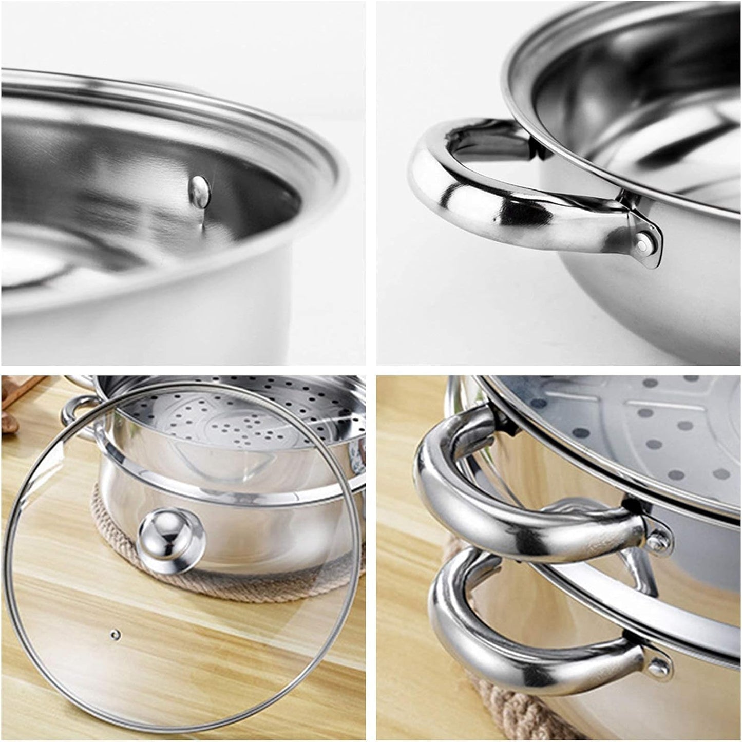Stainless Steel Steamer Cookware Set with Glass Lid, 5 Tier Vegetable Steamer Pot
