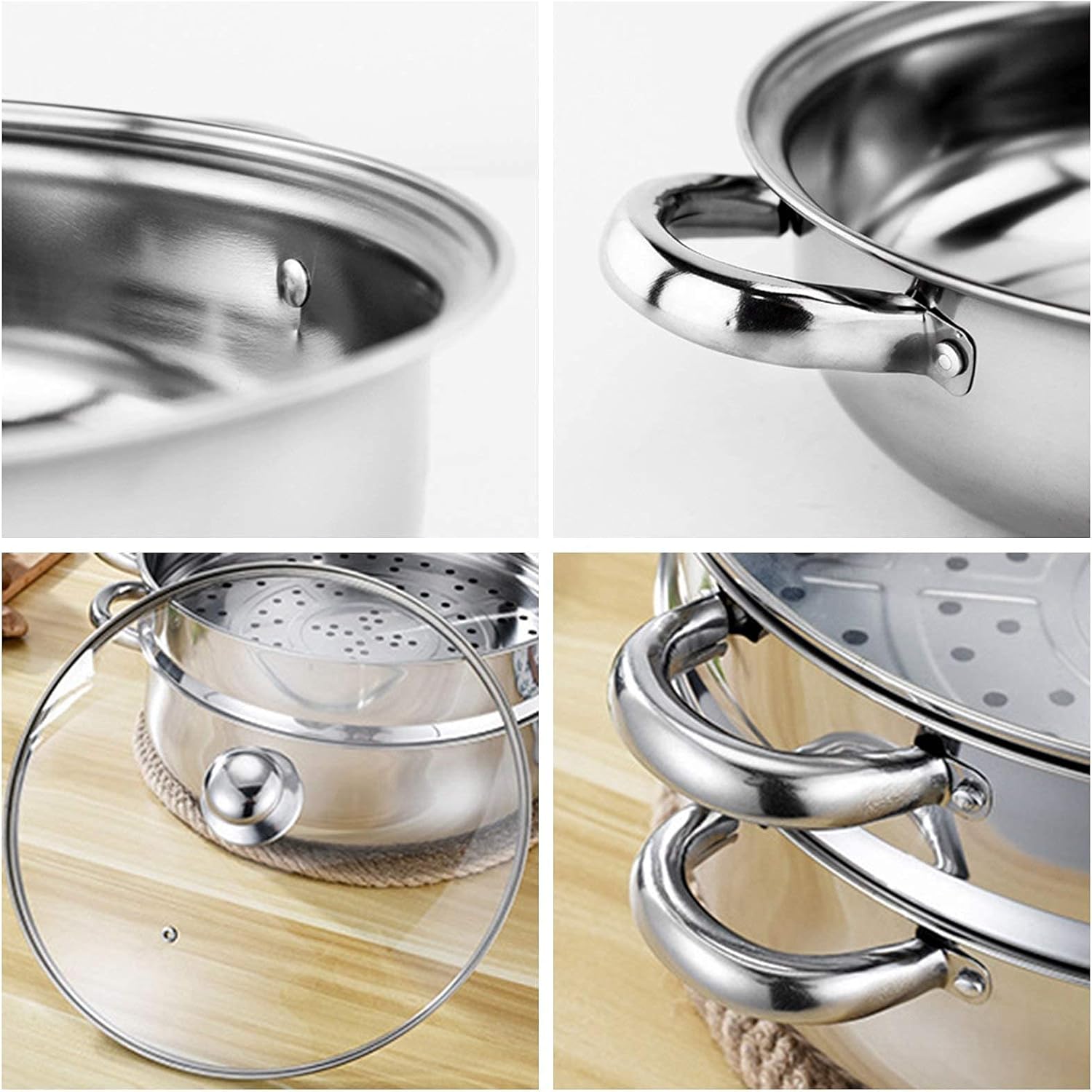 Stainless Steel Steamer Cookware Set with Glass Lid, 5 Tier Vegetable Steamer Pot