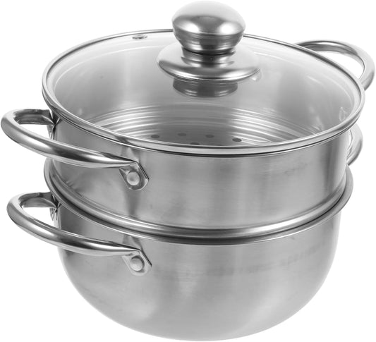 Stainless Steel Steamer Pot with Glass Lid for Instant Pasta and Rice Cooking on Induction Stove