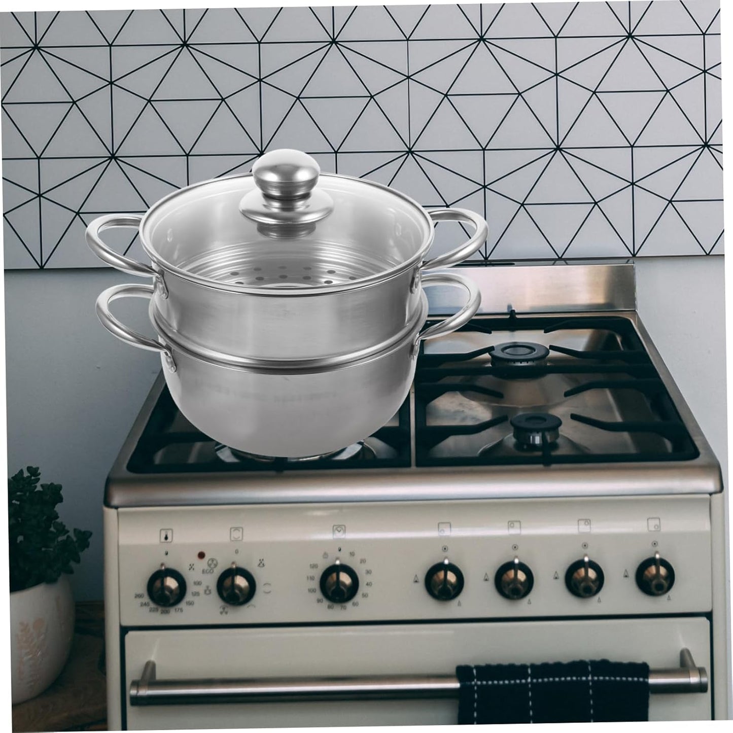 Stainless Steel Steamer Pot with Glass Lid for Instant Pasta and Rice Cooking on Induction Stove