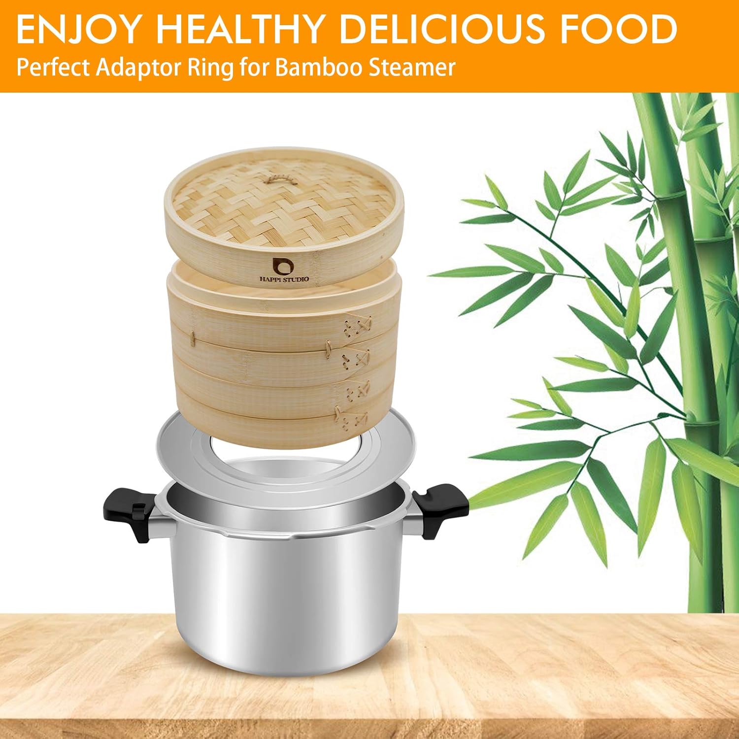 Stainless Steel Steamer Ring Adapter for 8-11 inch Bamboo Steamer Baskets