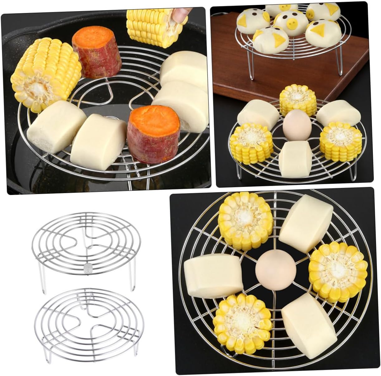 Stainless Steel Steaming Rack Set for Rice Buns - 2pcs Easy-to-Use Steam Rack Legs