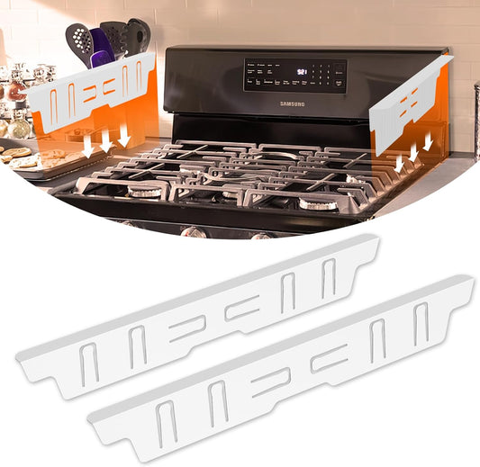 Stainless Steel Stove Gap Covers - Heat Resistant Oven Gap Filler Kit for 23.4" Spaces - Slide-in Range Trim Guard for Seamless Kitchen - Easy to Clean - White