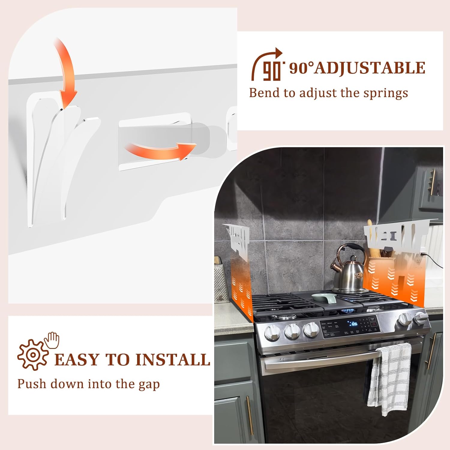 Stainless Steel Stove Gap Covers - Heat Resistant Oven Gap Filler Kit for 23.4" Spaces - Slide-in Range Trim Guard for Seamless Kitchen - Easy to Clean - White