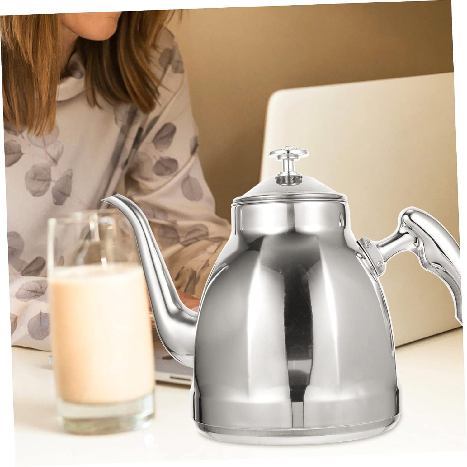 Stainless Steel Stovetop Kettle with Strainer for Home Kitchen - Induction Teapot for Daily Use