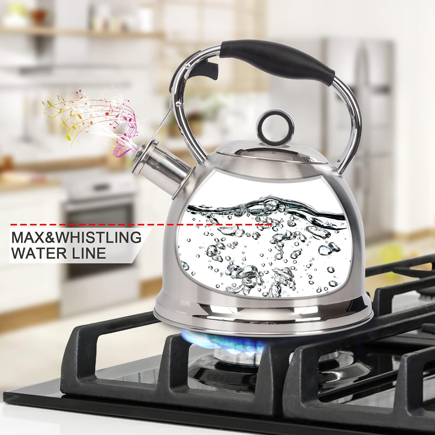 Stainless Steel Stovetop Tea Kettle for Home & Kitchen, 3.0 Qt Capacity