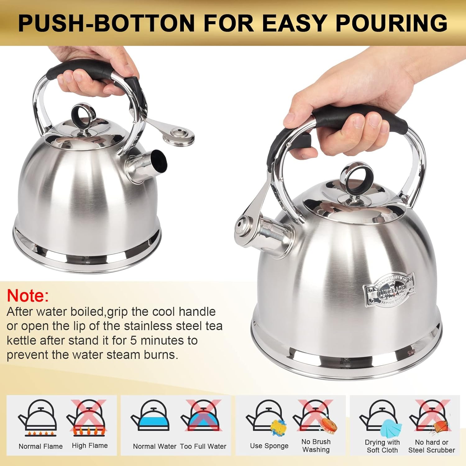 Stainless Steel Stovetop Tea Kettle for Home & Kitchen, 3.0 Qt Capacity
