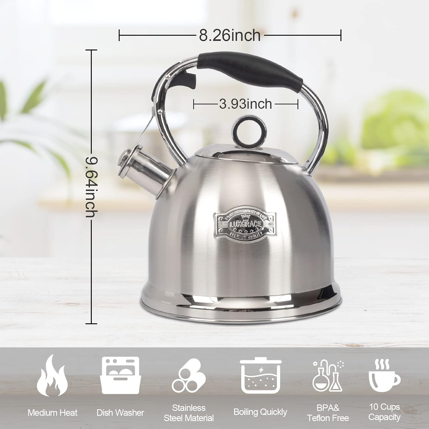 Stainless Steel Stovetop Tea Kettle for Home & Kitchen, 3.0 Qt Capacity