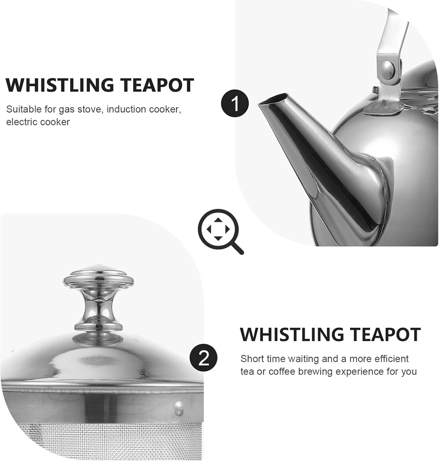 Stainless Steel Stovetop Tea Kettle with Handle, Infuser, 1L Capacity - Heavy Duty Whistling Tea Pot