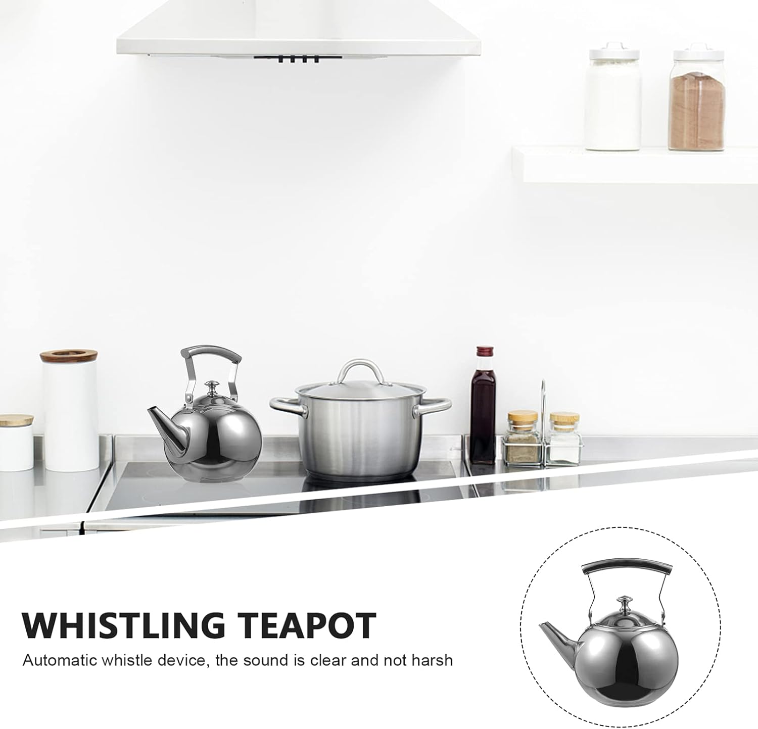 Stainless Steel Stovetop Tea Kettle with Handle, Infuser, 1L Capacity - Heavy Duty Whistling Tea Pot