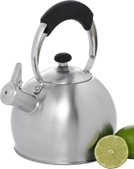 Stainless Steel Stovetop Tea Kettle with Whistling Spout and Even Heat Distribution for Home Brewing