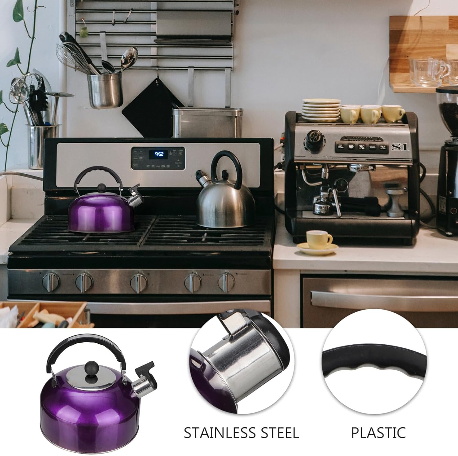 Stainless Steel Stovetop Whistling Tea Kettle - Fast Heating Small Coffee Server for Induction Gas Cooktops