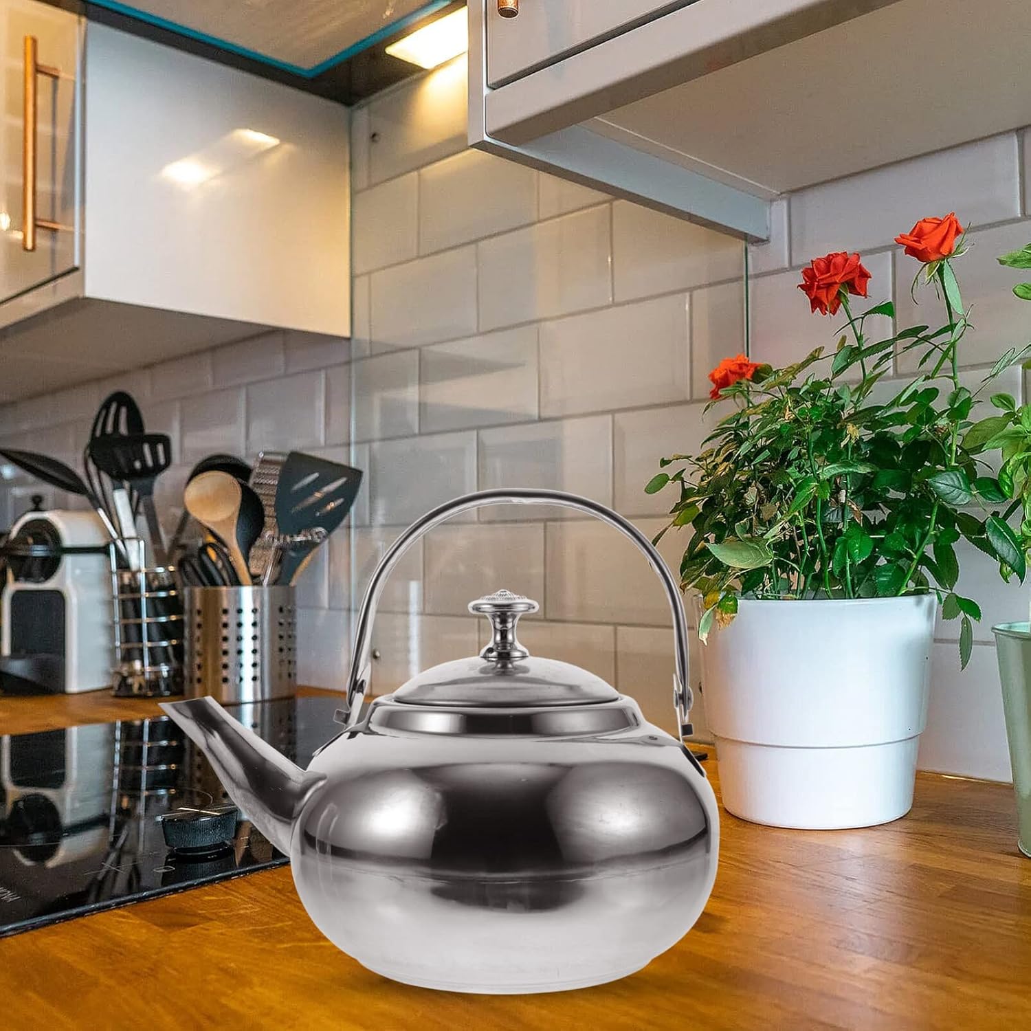 Stainless Steel Stovetop Whistling Tea Kettle - Induction Ready 16cm - Fast Boiling Water Boiler for Kitchen