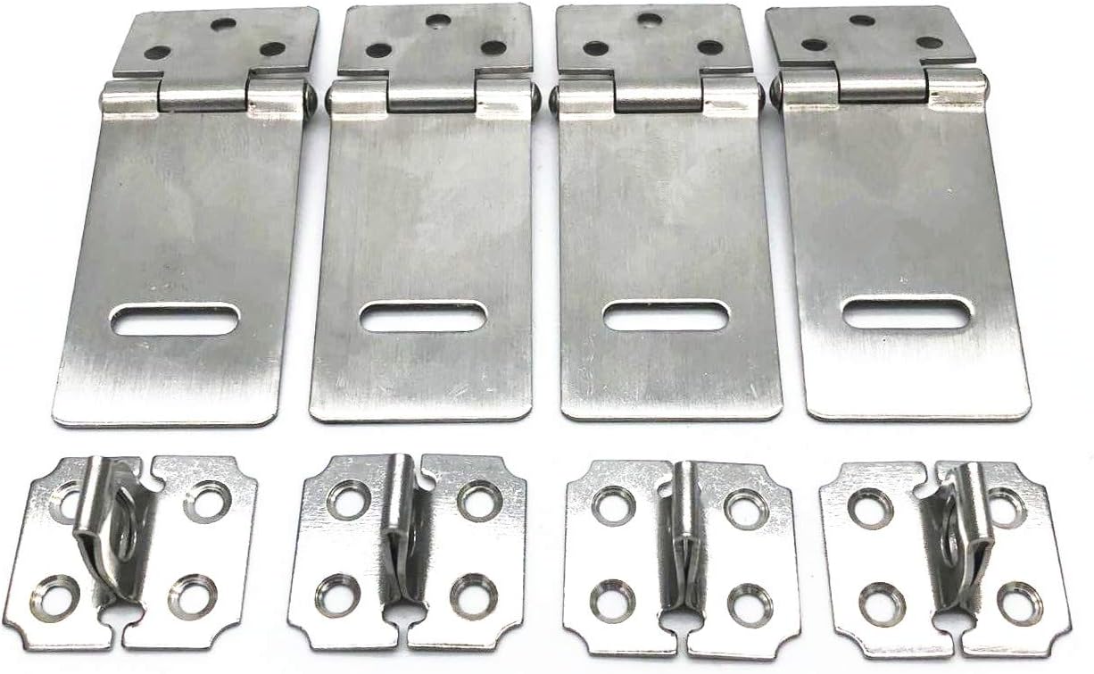 Stainless Steel Swivel Clasp Latch Set of 4 for Doors and Cabinets - 2 Inch Padlock Locking Hasp Staple Safety Gate Lock