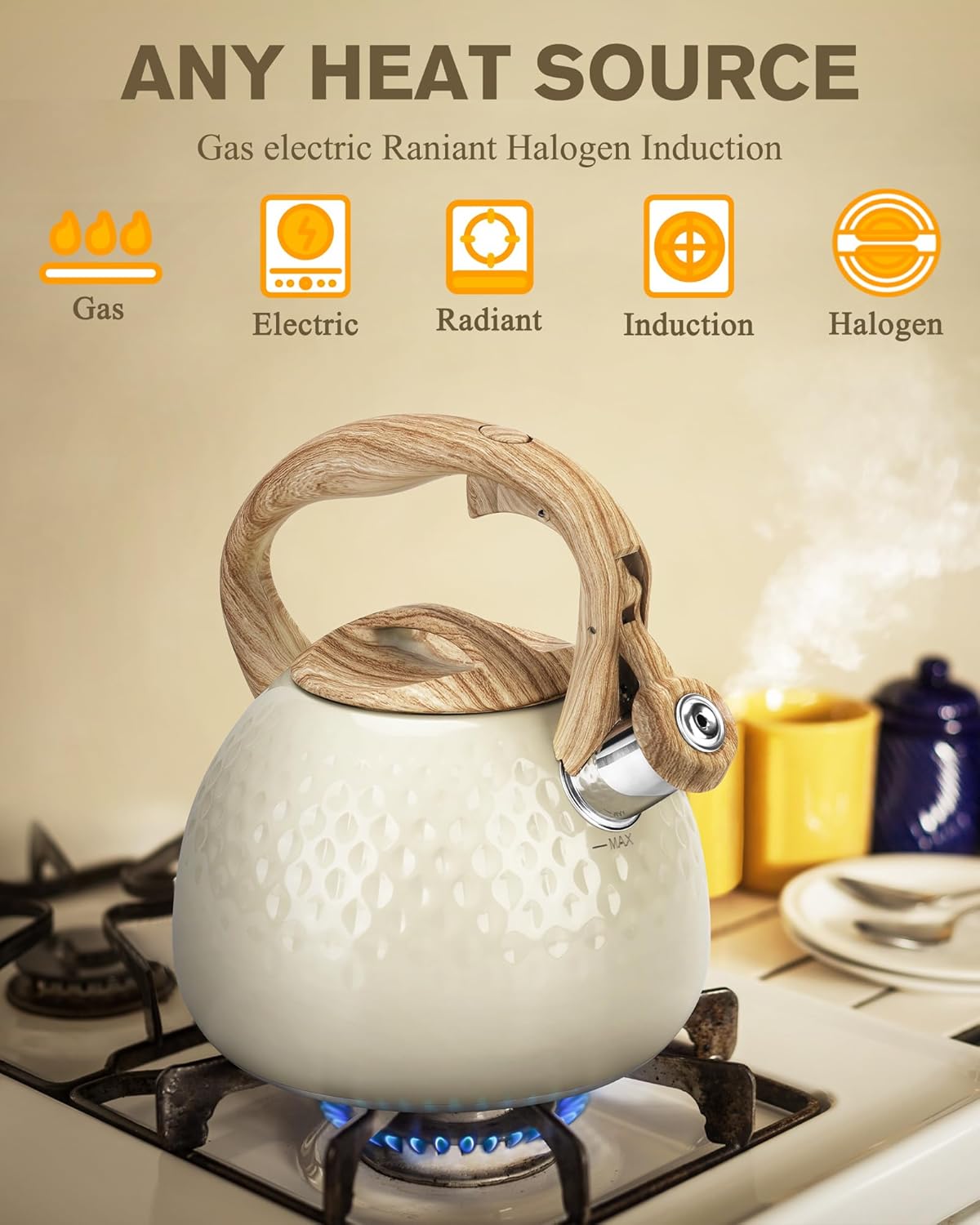 Stainless Steel Tea Kettle for Stove Top Teapot with Ergonomic Handle - 2.5+2.0 Quart Capacity, Food Grade, Anti-Hot, All Heat Sources