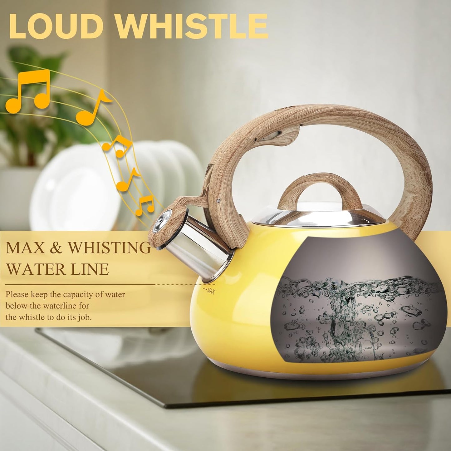 Stainless Steel Tea Kettle for Stove Top Teapot with Ergonomic Handle - 2.5+2.0 Quart Capacity, Food Grade, Anti-Hot, All Heat Sources