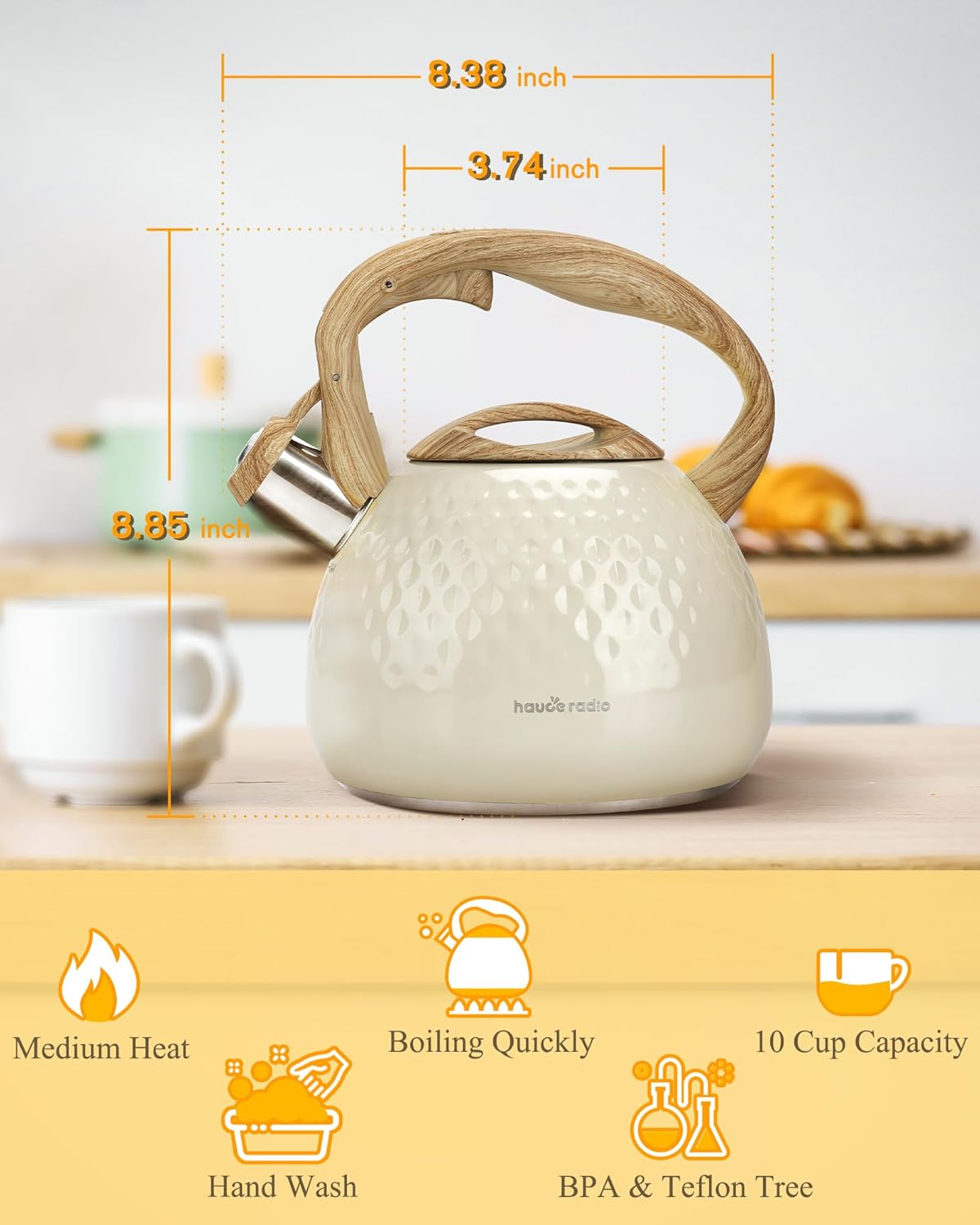 Stainless Steel Tea Kettle for Stove Top Teapot with Ergonomic Handle - 2.5+2.0 Quart Capacity, Food Grade, Anti-Hot, All Heat Sources