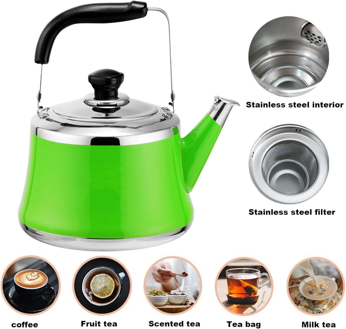 Stainless Steel Tea Kettle Stovetop with Infuser, Whistling Tea Pot for Stove Top, 2L Home Accessories Coffee Kettle