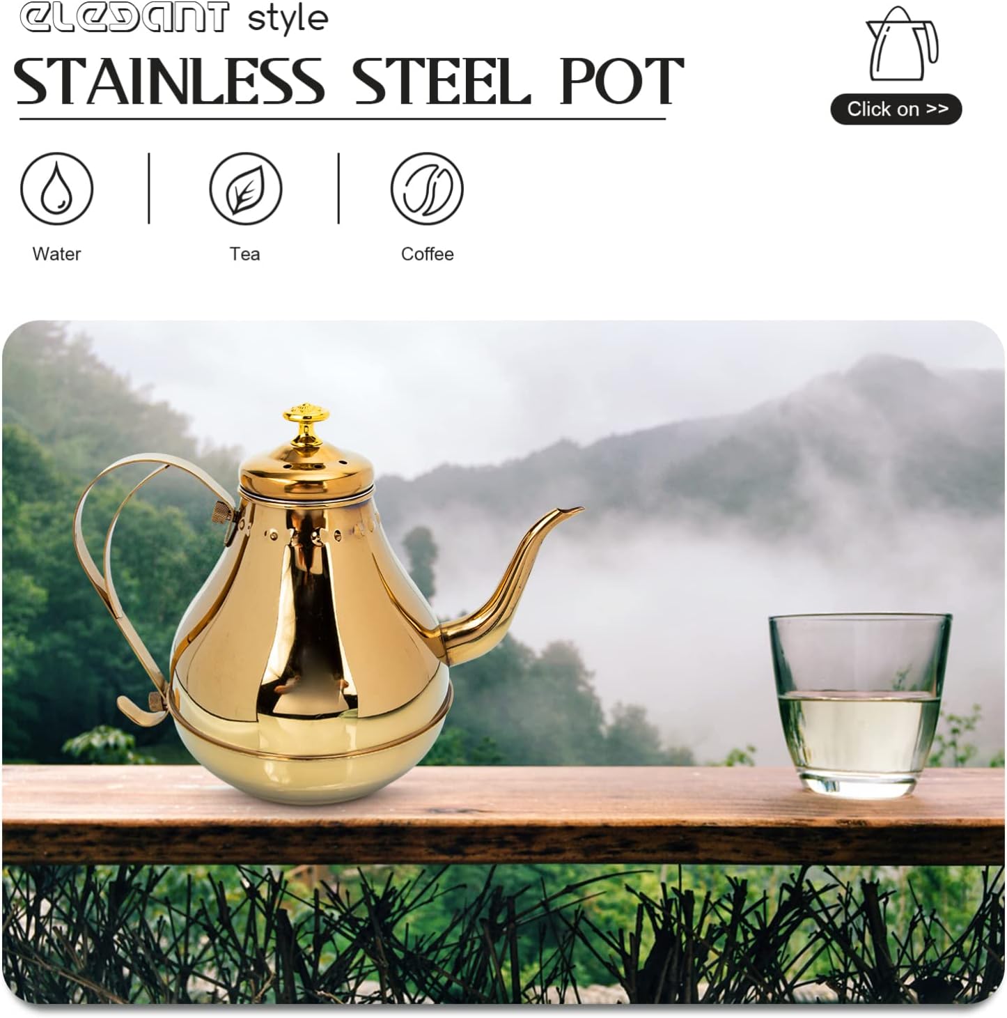 Stainless Steel Tea Kettle with Infuser Filter, Golden Stovetop Teapot for Fast Boiling Tea and Coffee - Small 1.8L