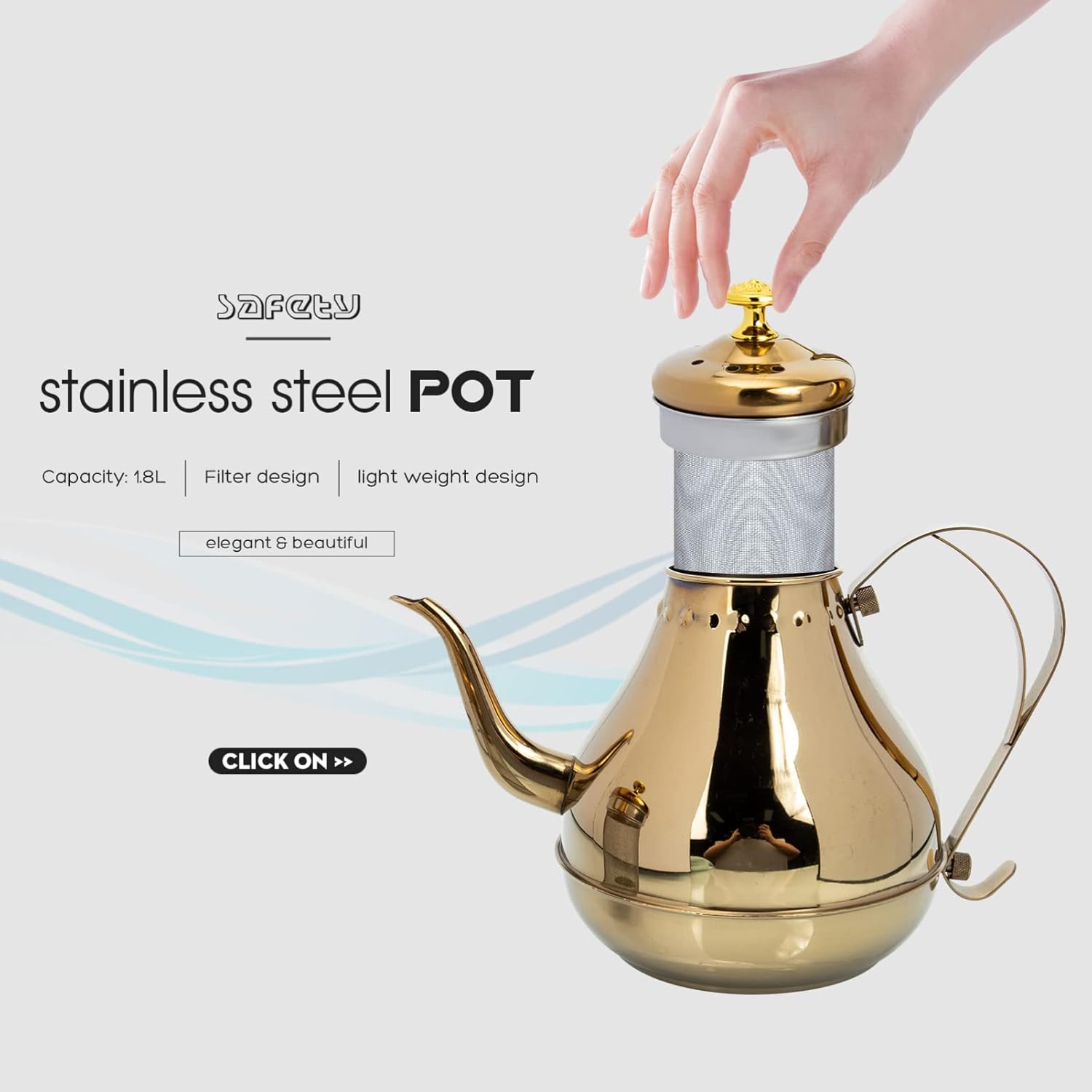 Stainless Steel Tea Kettle with Infuser Filter, Golden Stovetop Teapot for Fast Boiling Tea and Coffee - Small 1.8L