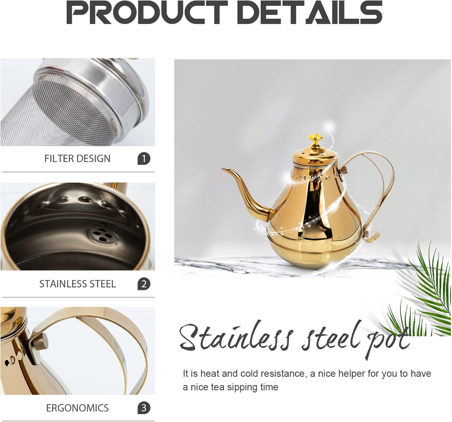 Stainless Steel Tea Kettle with Infuser Filter, Golden Stovetop Teapot for Fast Boiling Tea and Coffee - Small 1.8L