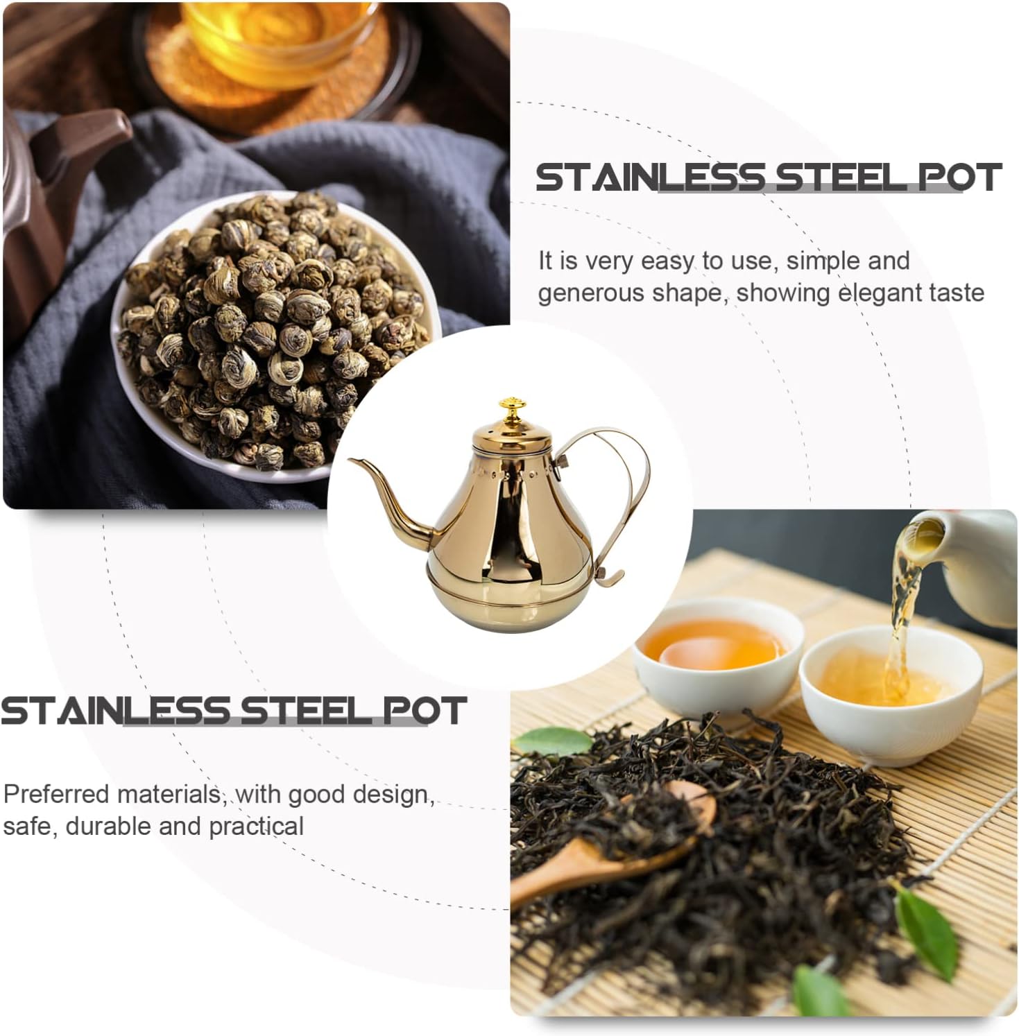 Stainless Steel Tea Kettle with Infuser Filter, Golden Stovetop Teapot for Fast Boiling Tea and Coffee - Small 1.8L