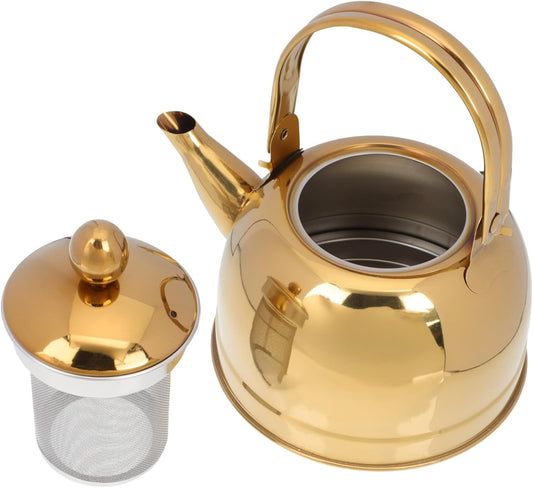 Stainless Steel Tea Kettle with Strainer - Ideal for Stovetop and Induction Cooking - Capacity Kitchen Kettle for Home and Restaurant Use