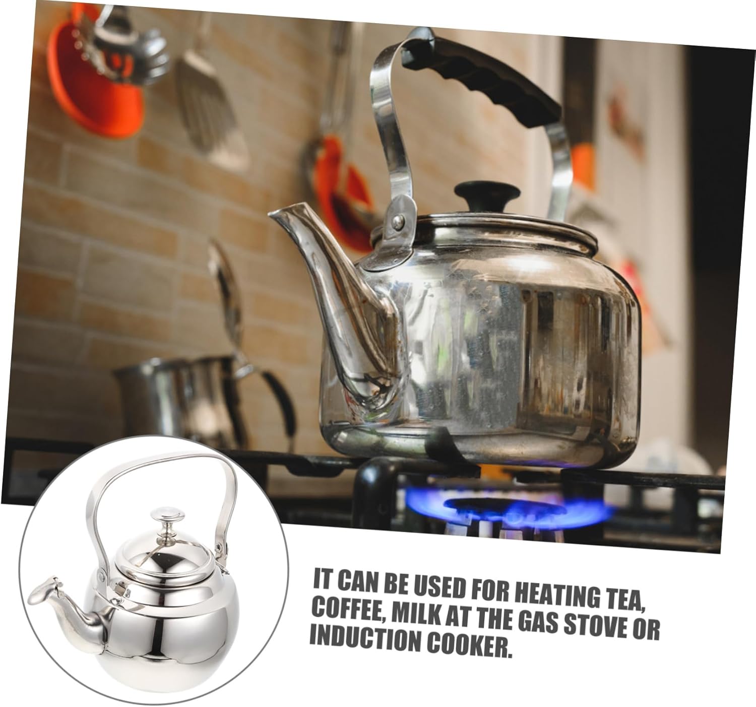 Stainless Steel Teakettle with Strainer and Handle for Tea and Milk - FUNOMOCYA Sturdy Kettle