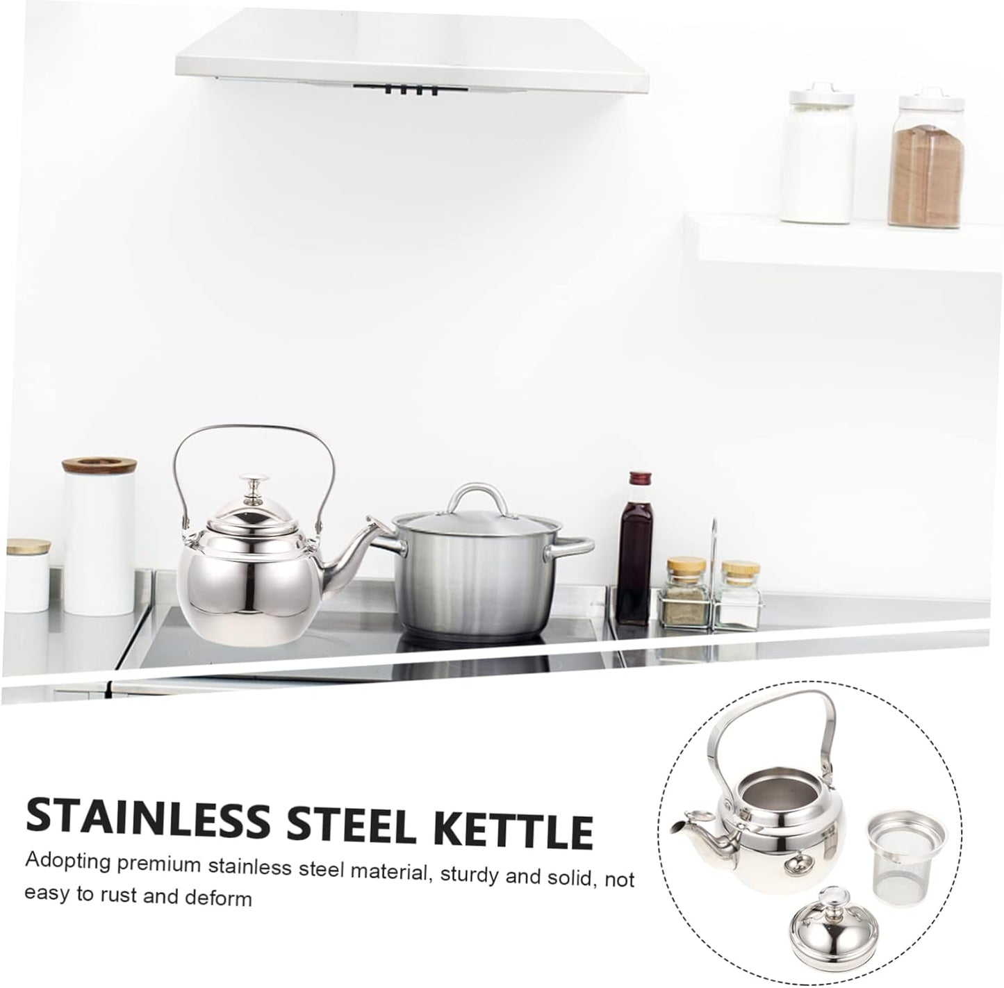 Stainless Steel Teakettle with Strainer and Handle for Tea and Milk - FUNOMOCYA Sturdy Kettle