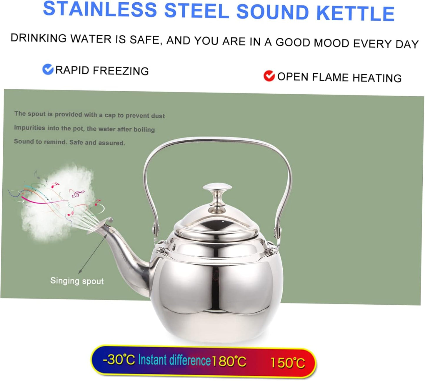 Stainless Steel Teakettle with Strainer and Handle for Tea and Milk - FUNOMOCYA Sturdy Kettle