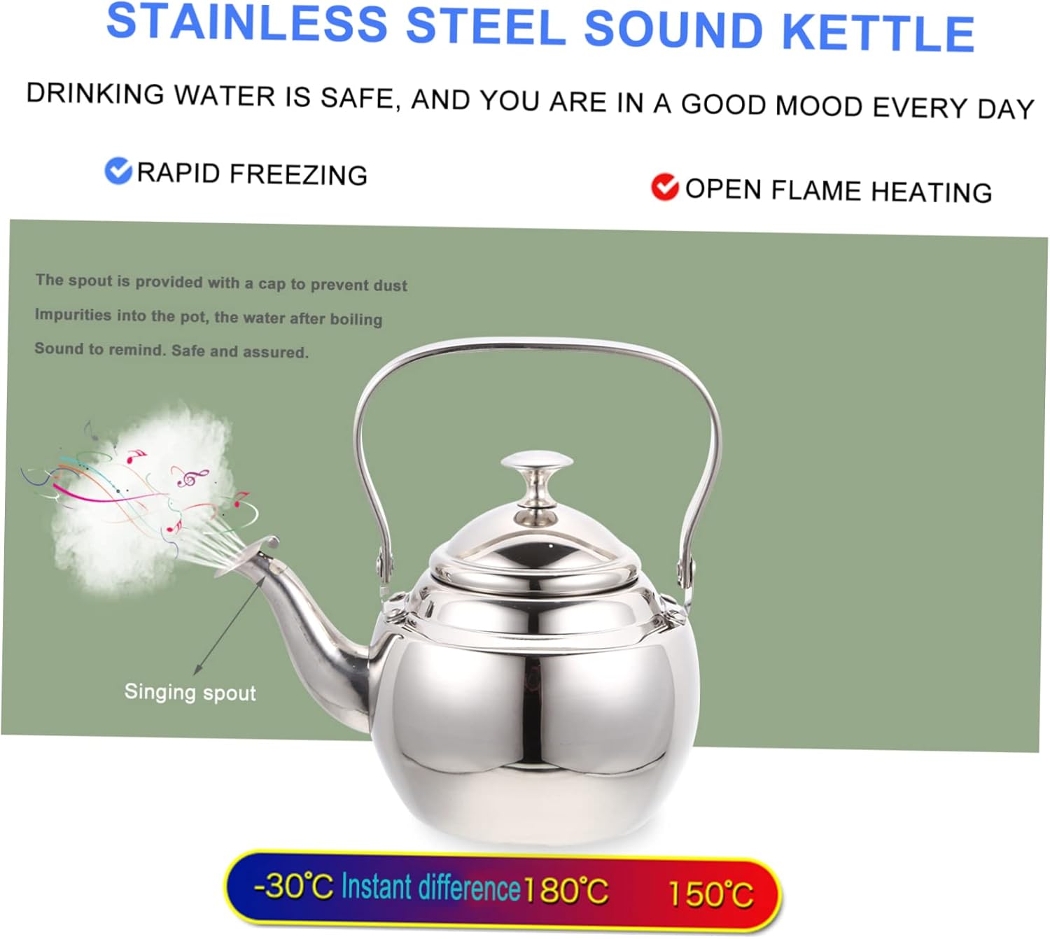 Stainless Steel Teakettle with Strainer and Handle for Tea and Milk - FUNOMOCYA Sturdy Kettle