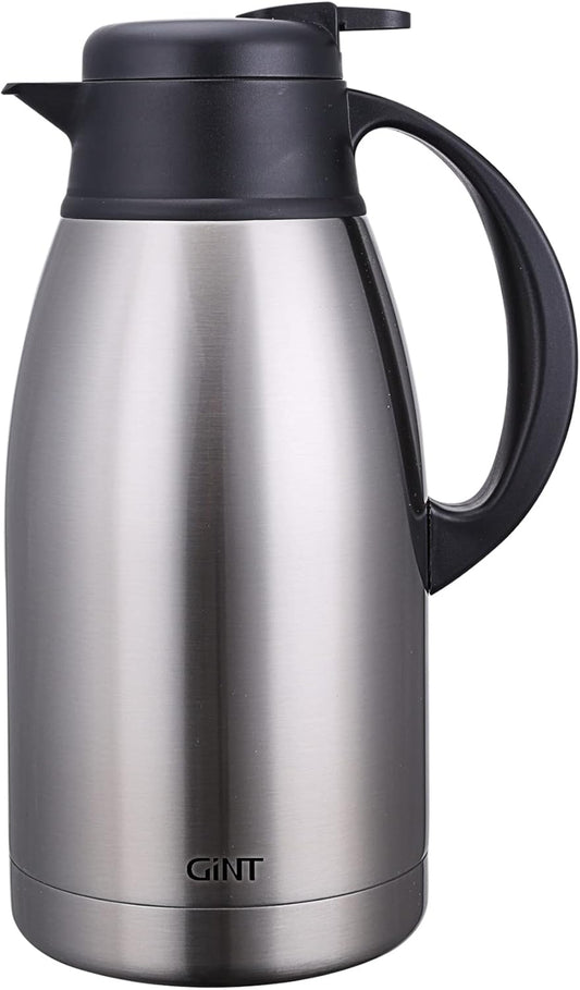 Stainless Steel Thermal Coffee Carafe, Double Wall Vacuum Insulated Dispenser, 12 Hour Heat Retention, 65 oz, Silver