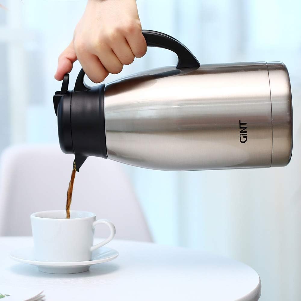 Stainless Steel Thermal Coffee Carafe, Double Wall Vacuum Insulated Dispenser, 12 Hour Heat Retention, 65 oz, Silver