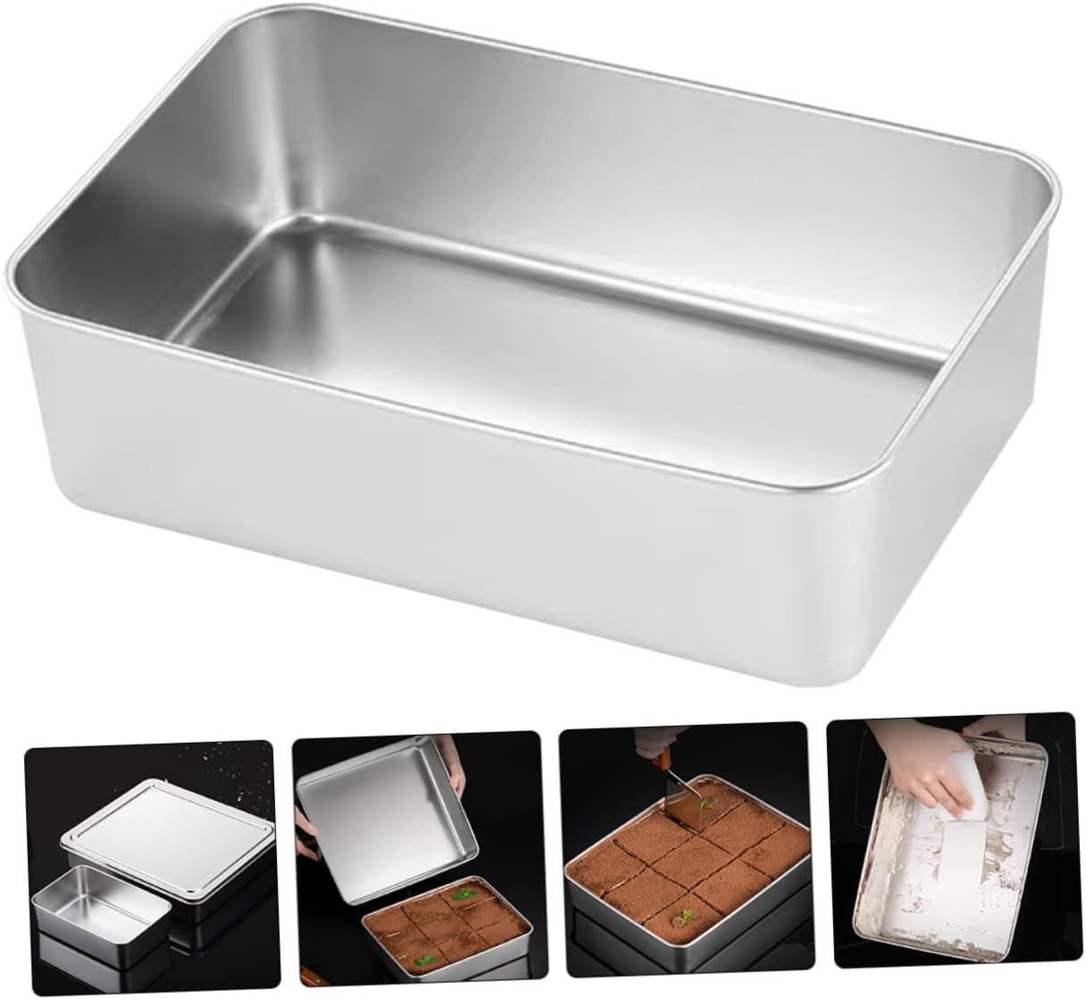 Stainless Steel Tiramisu Cake Pan Baking Molds - Set of 2 for DIY Cakes and Desserts