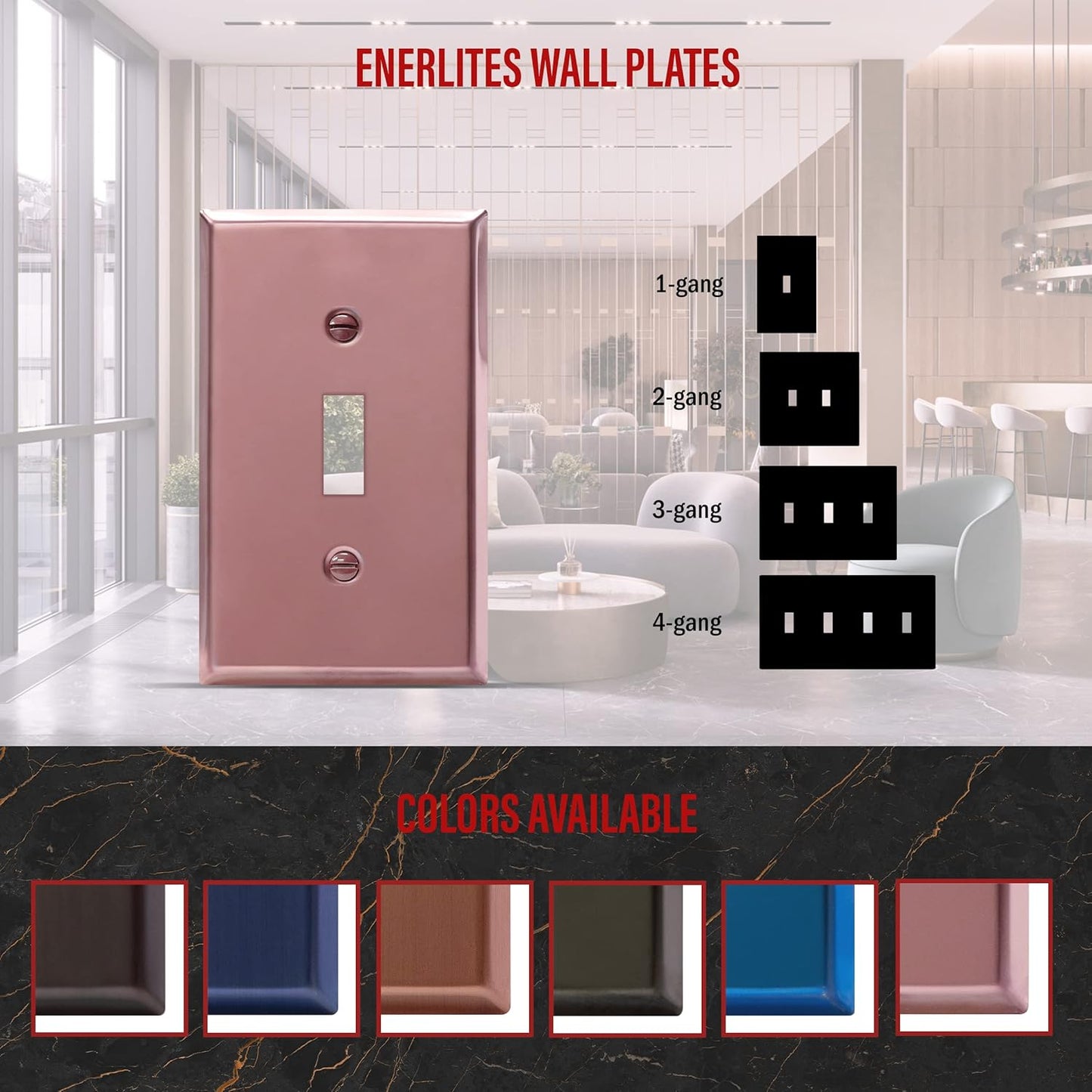 Stainless Steel Toggle Light Switch Wall Plate, Corrosion Resistant, 1-Gang 4.50" x 2.76", Polished Rose Gold - ENERLITES 7711-PRG