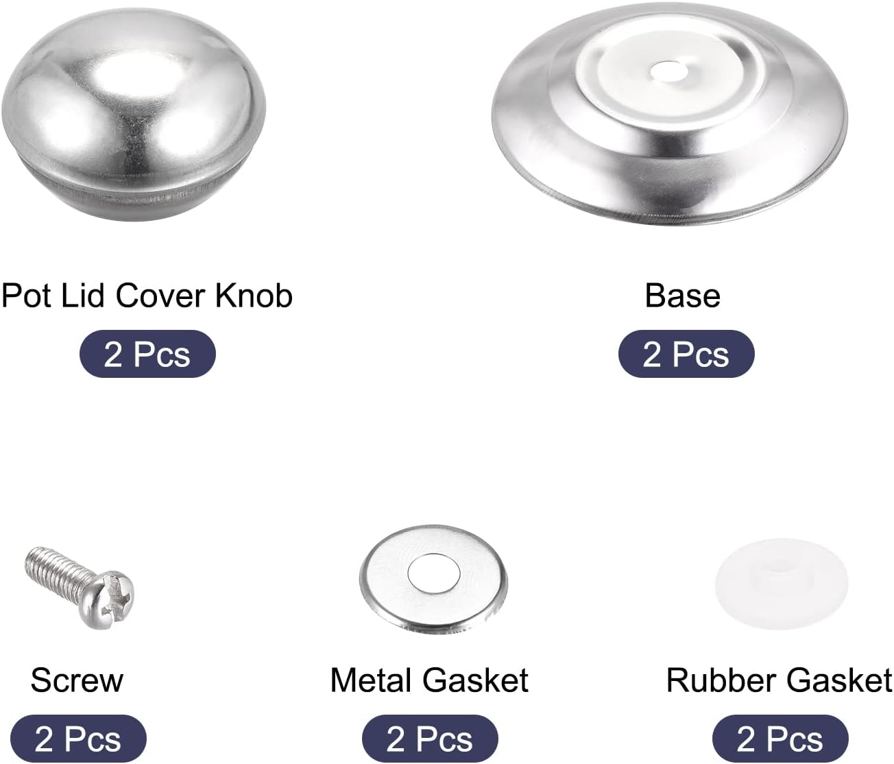 Stainless Steel Universal Pot Lid Knob Replacement 66x49x37mm - Pack of 2