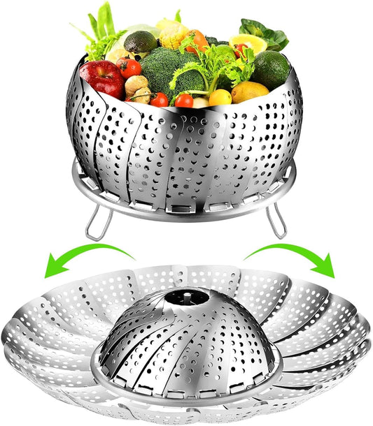 Stainless Steel Vegetable Steamer Basket - Folding Expandable Design Fits Various Pot Sizes - Premium Veggie Steamer for Healthy Cooking