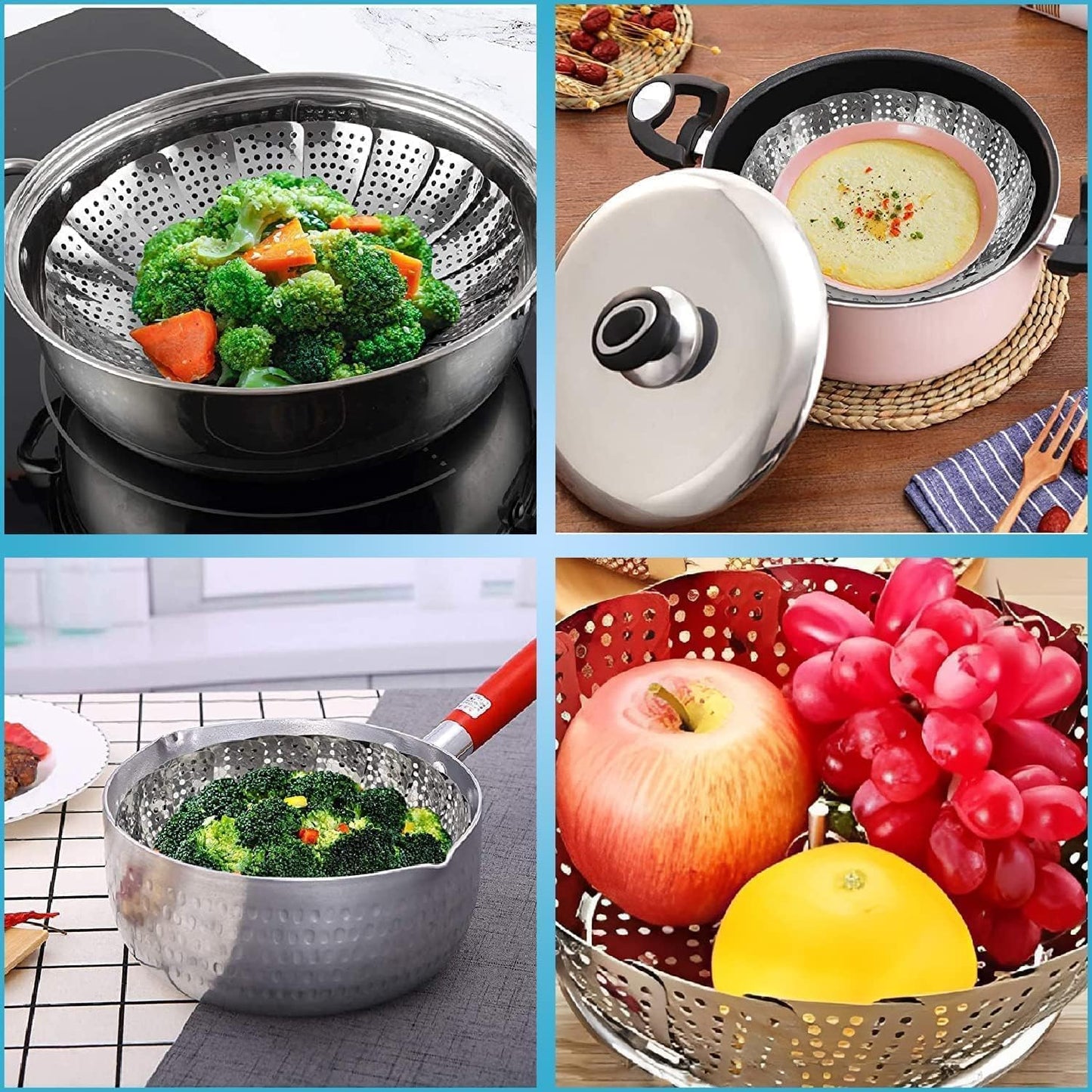 Stainless Steel Vegetable Steamer Basket - Folding Expandable Design Fits Various Pot Sizes - Premium Veggie Steamer for Healthy Cooking
